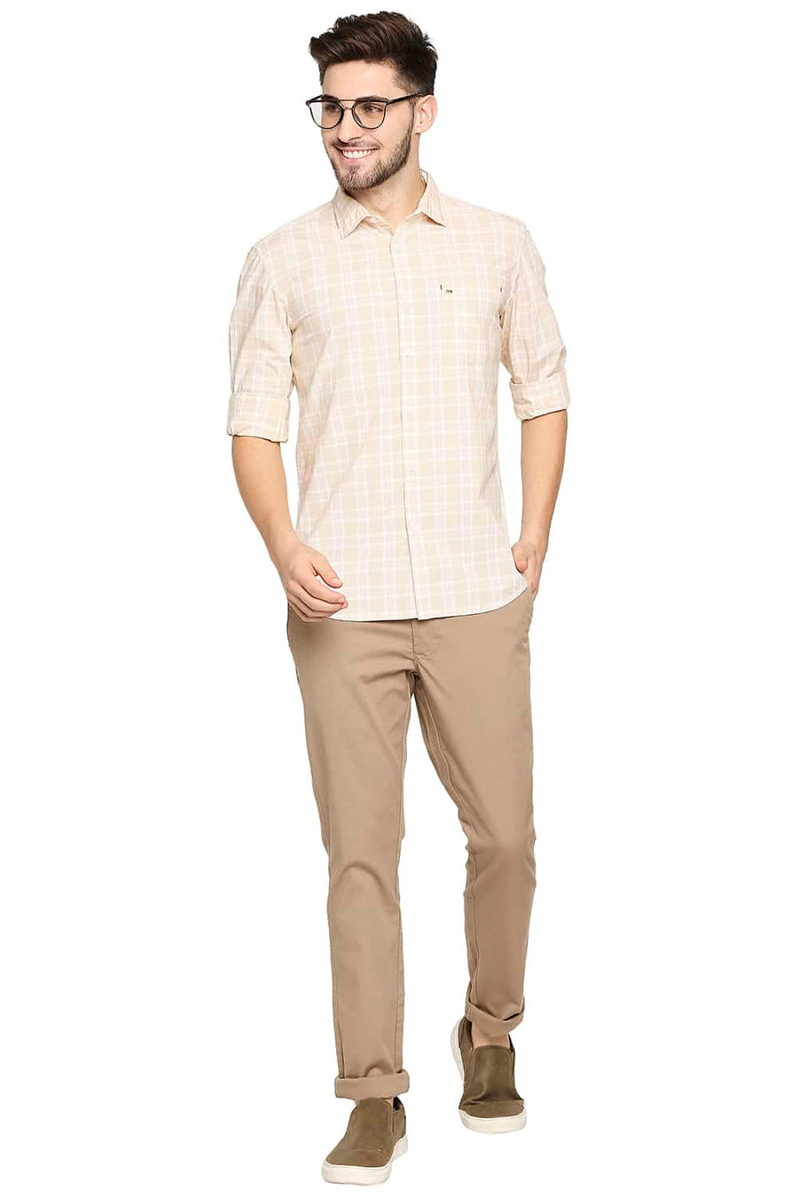 BASICS SLIM FIT GOLDEN YELLOW CHECKS SHIRT