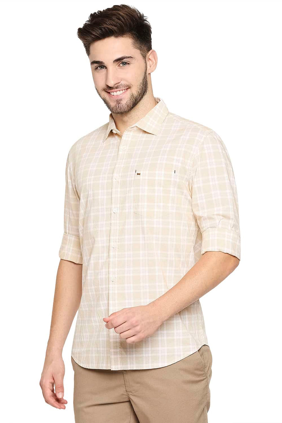 BASICS SLIM FIT GOLDEN YELLOW CHECKS SHIRT