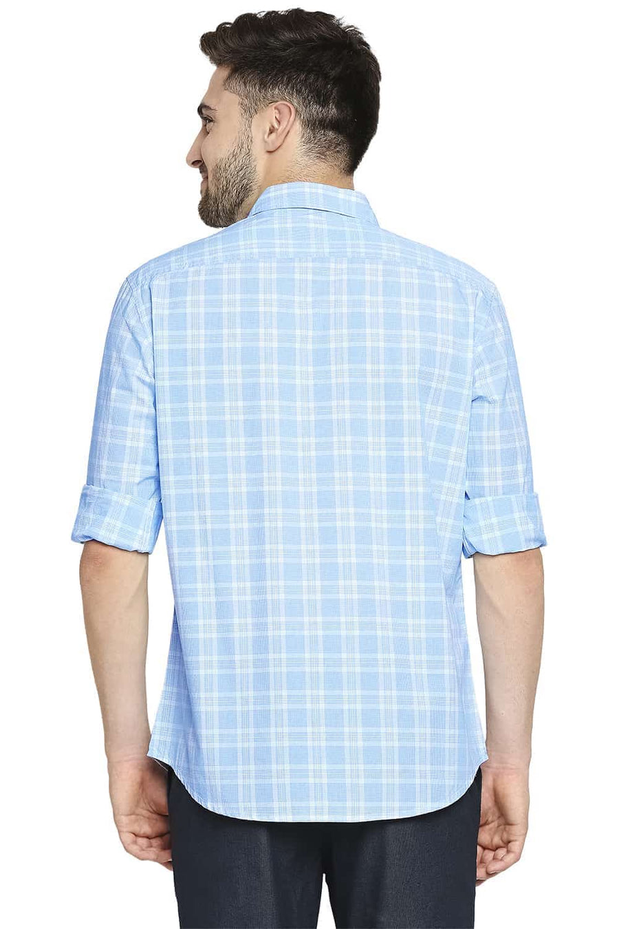 BASICS SLIM FIT DREAM BLUE CHECKS SHIRT