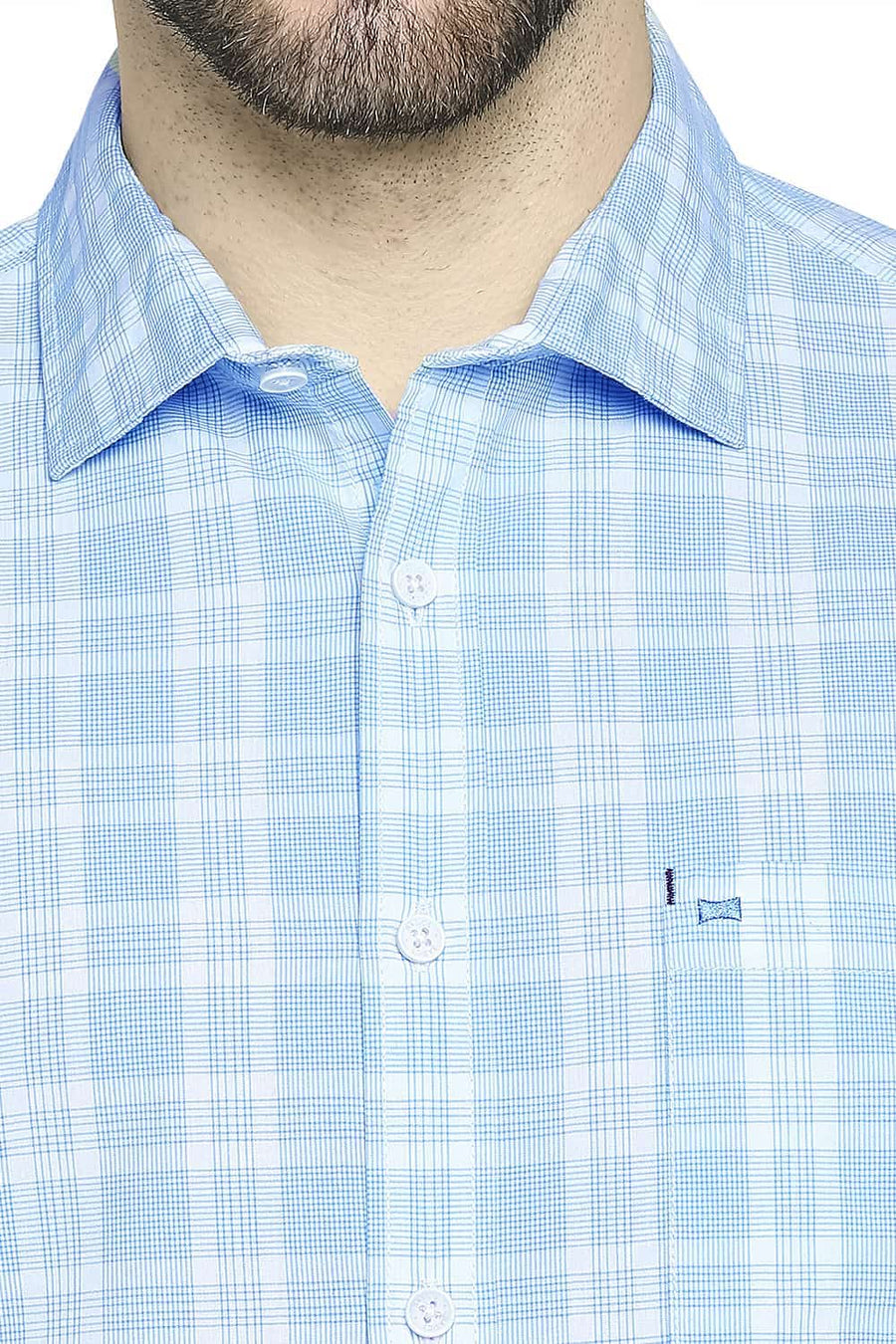 BASICS SLIM FIT DREAM BLUE CHECKS SHIRT