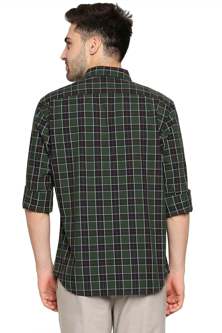 BASICS SLIM FIT FOREST GREEN CHECKS SHIRT