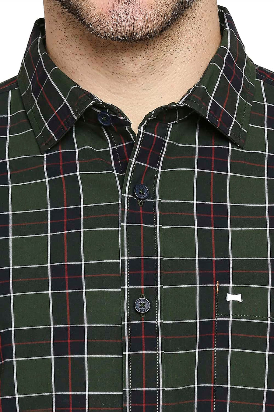 BASICS SLIM FIT FOREST GREEN CHECKS SHIRT