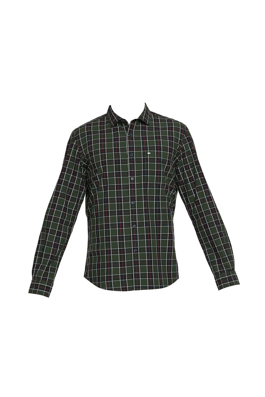BASICS SLIM FIT FOREST GREEN CHECKS SHIRT