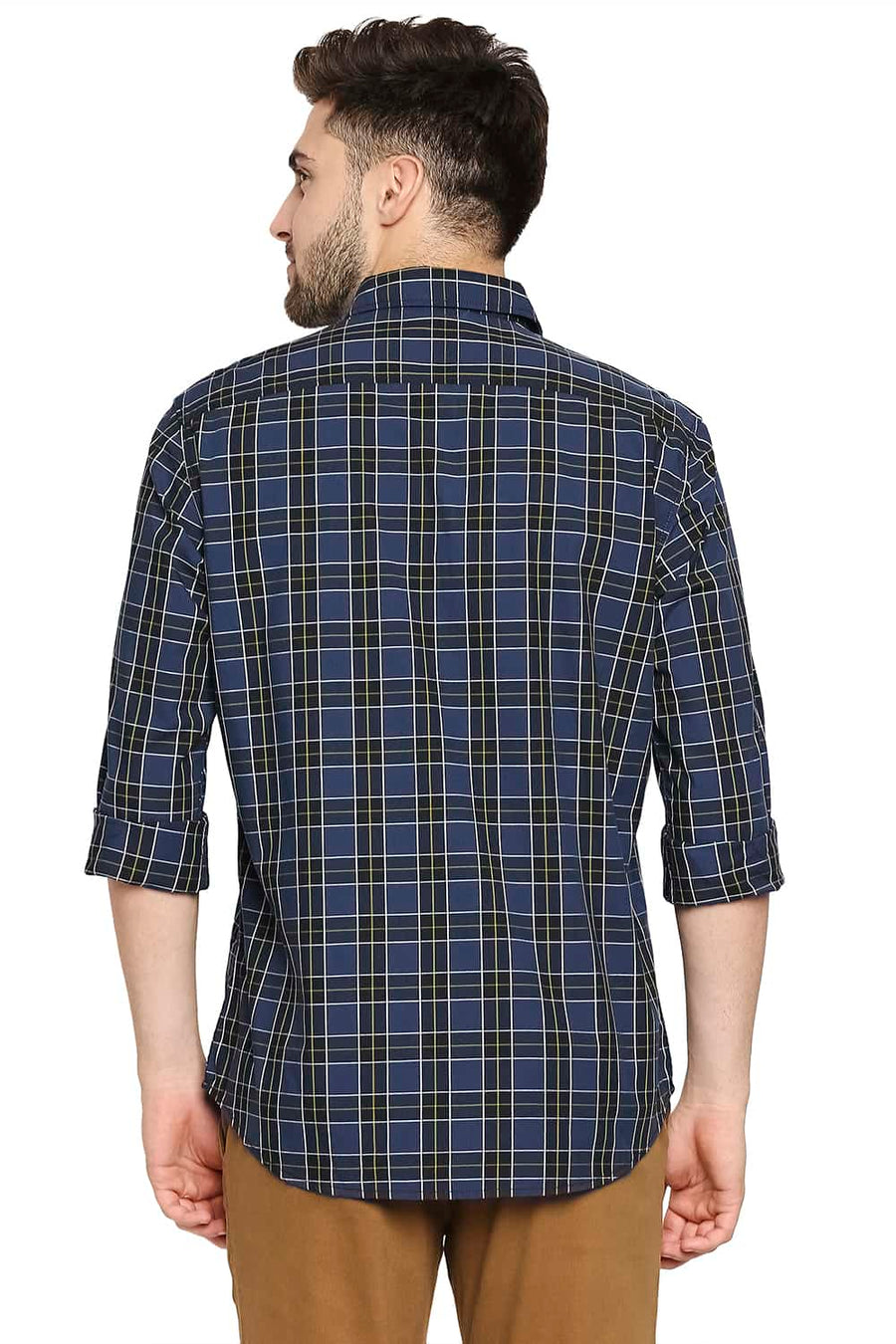 BASICS SLIM FIT MAJOLICA BLUE CHECKS SHIRT