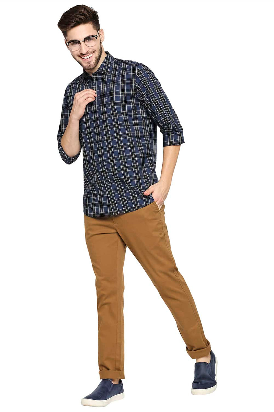 BASICS SLIM FIT MAJOLICA BLUE CHECKS SHIRT