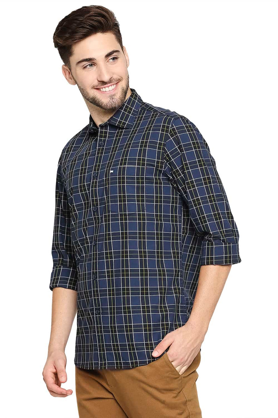 BASICS SLIM FIT MAJOLICA BLUE CHECKS SHIRT