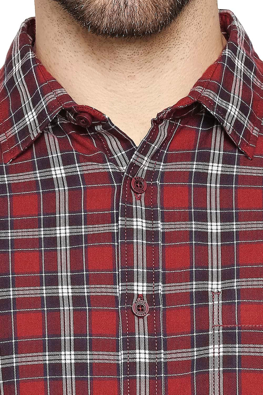 BASICS SLIM FIT BRICK RED TWILL CHECKS SHIRT