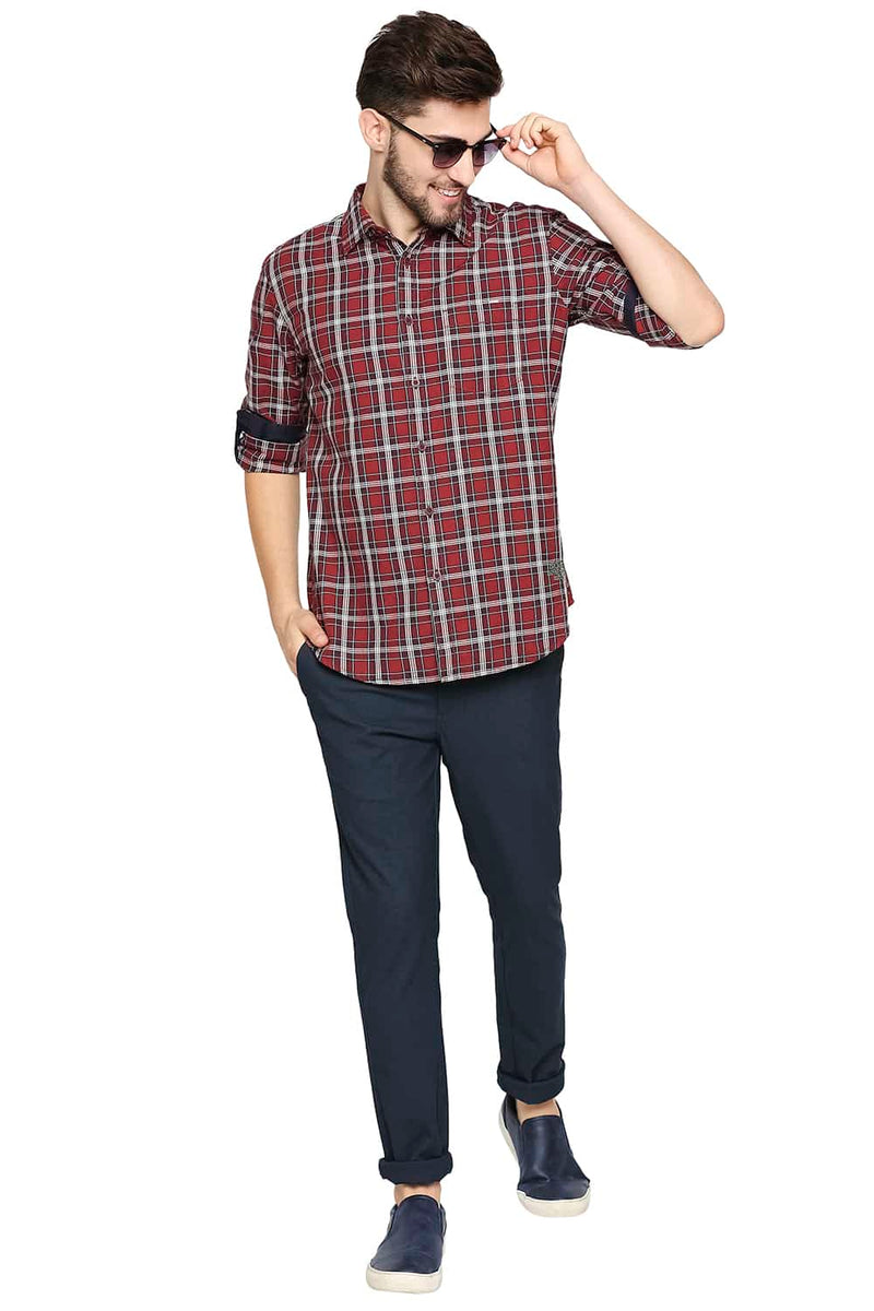 BASICS SLIM FIT TWILL CHECKS SHIRT