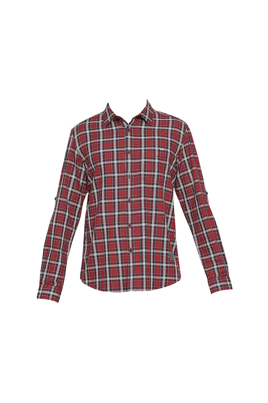 BASICS SLIM FIT BRICK RED TWILL CHECKS SHIRT