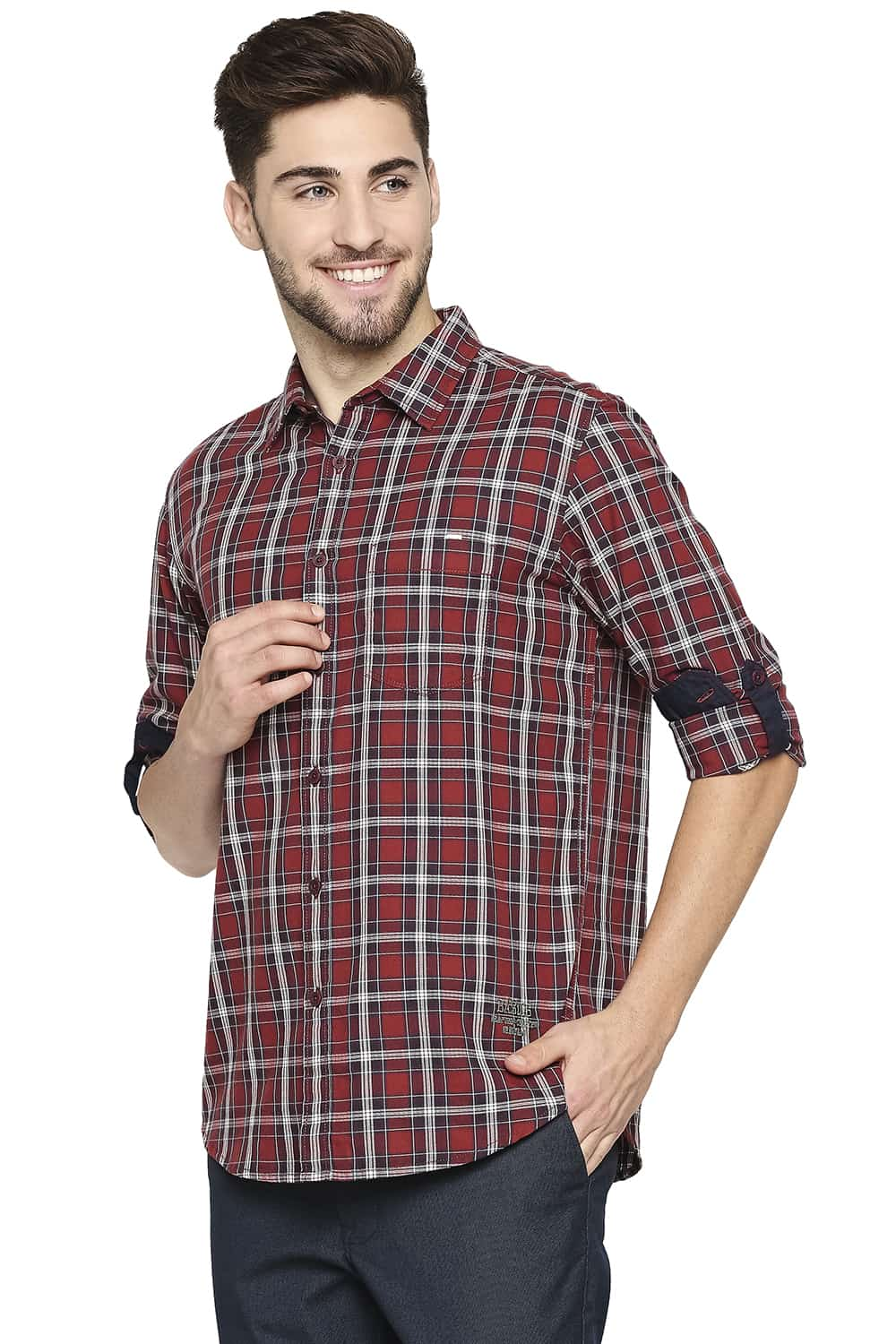 BASICS SLIM FIT TWILL CHECKS SHIRT