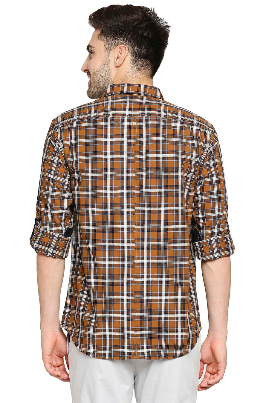 BASICS SLIM FIT CATHAY BROWN TWILL CHECKS SHIRT