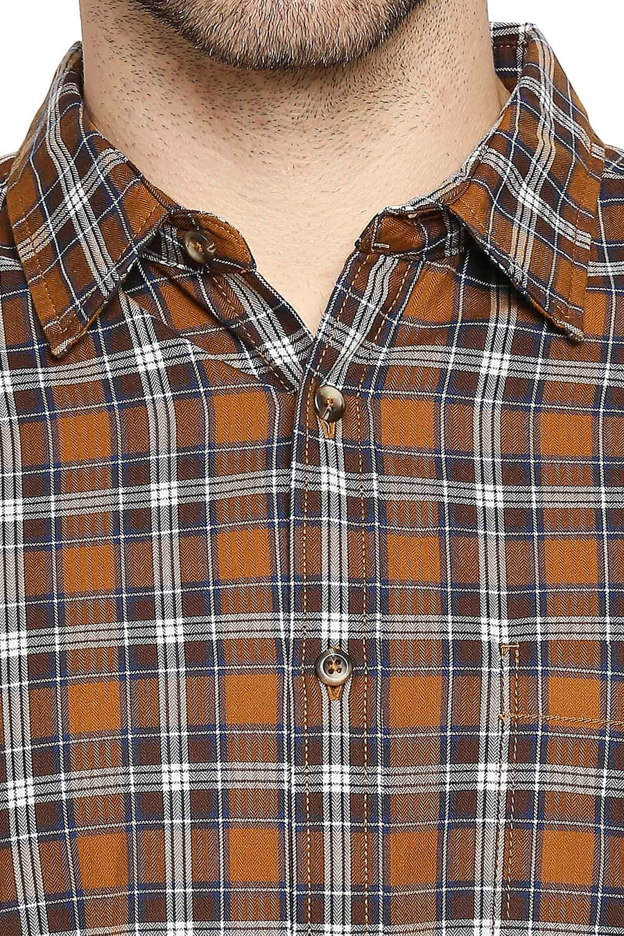 BASICS SLIM FIT CATHAY BROWN TWILL CHECKS SHIRT