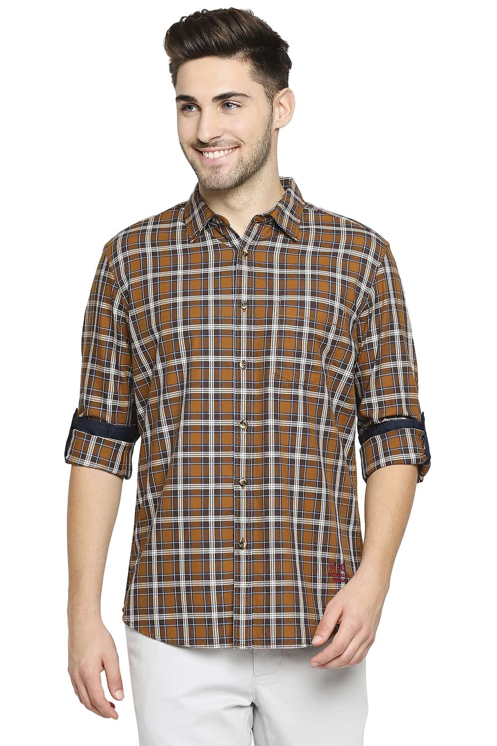 BASICS SLIM FIT TWILL CHECKS SHIRT