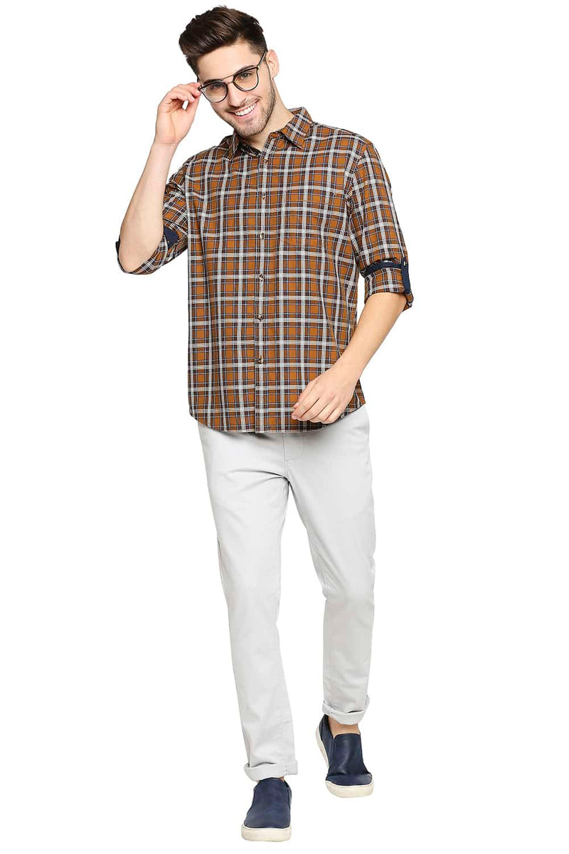 BASICS SLIM FIT TWILL CHECKS SHIRT