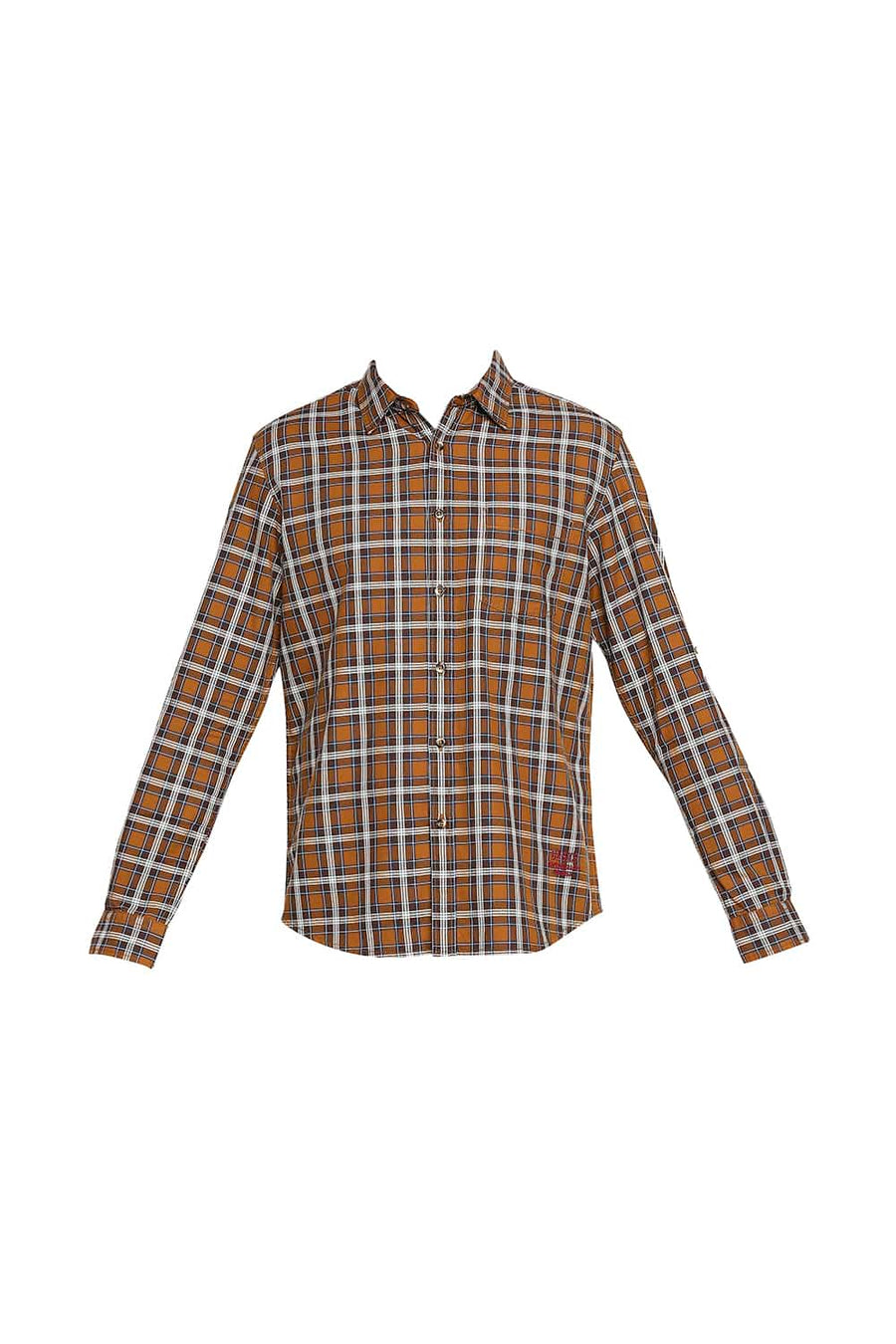 BASICS SLIM FIT CATHAY BROWN TWILL CHECKS SHIRT