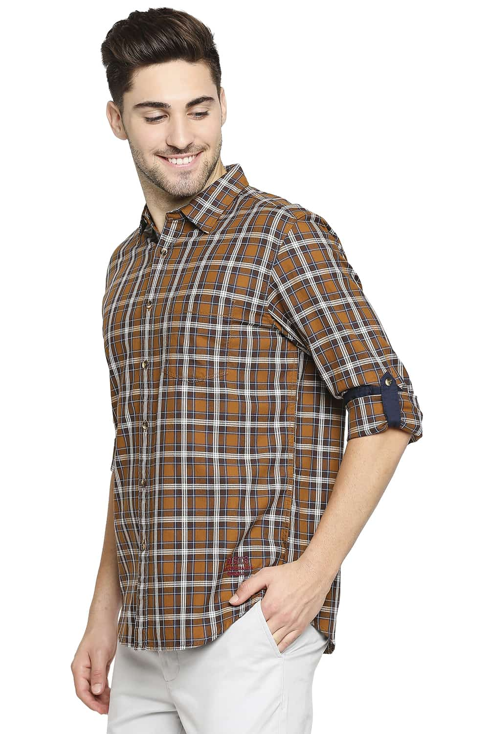 BASICS SLIM FIT TWILL CHECKS SHIRT