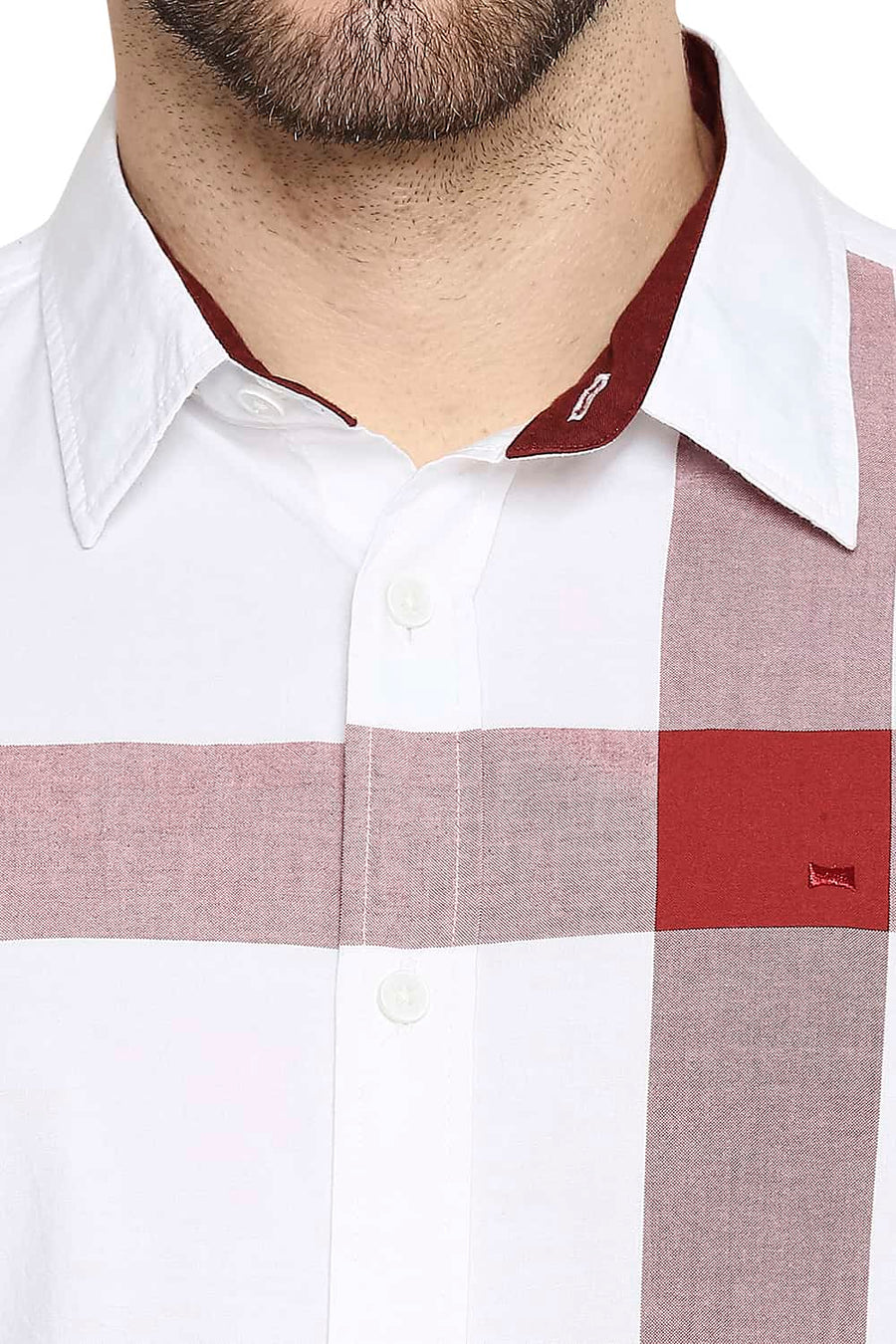 BASICS SLIM FIT OCHRE RED OXFORD CHECKS SHIRT