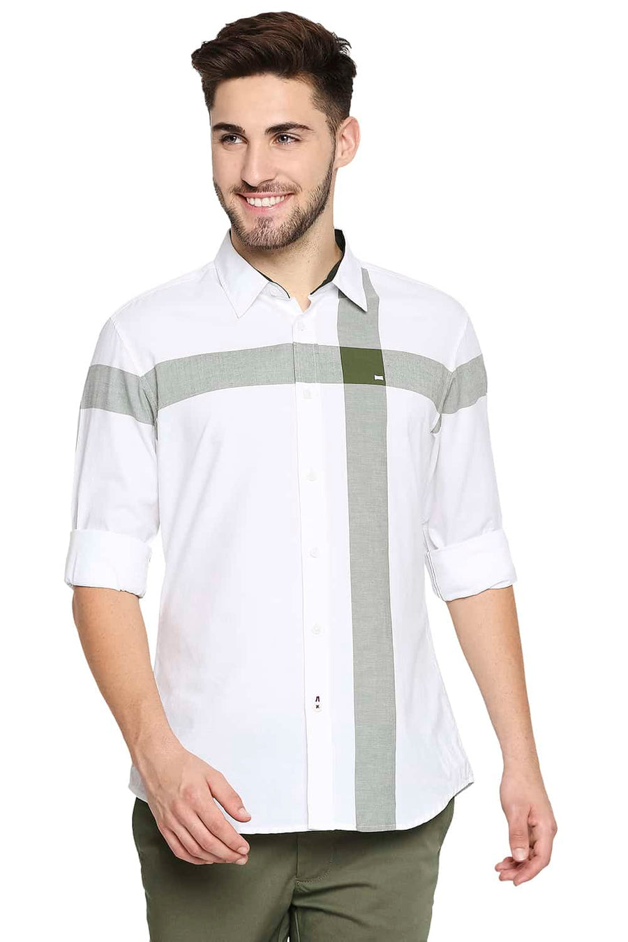 BASICS SLIM FIT CLOVER GREEN OXFORD CHECKS SHIRT