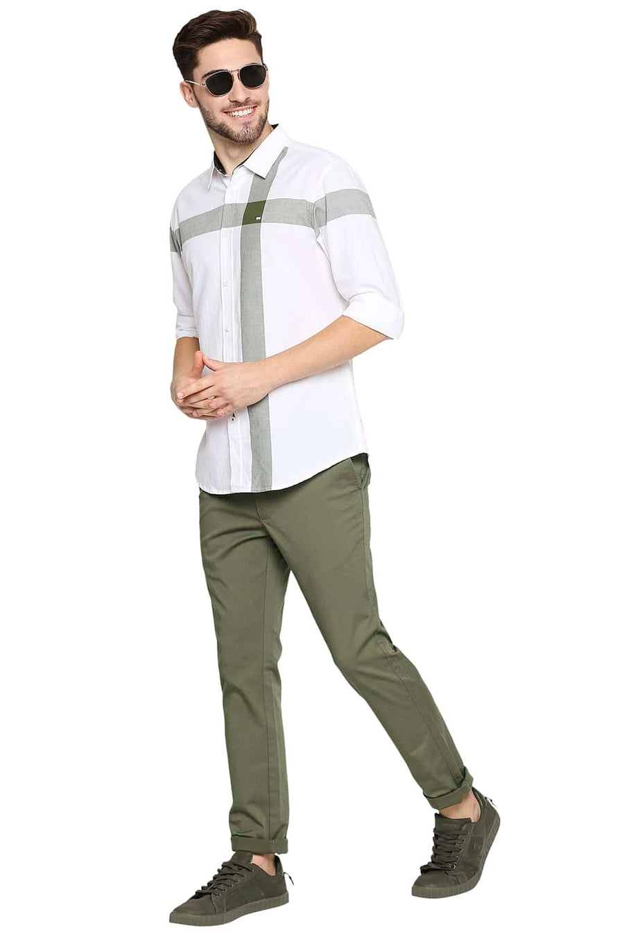 BASICS SLIM FIT CLOVER GREEN OXFORD CHECKS SHIRT