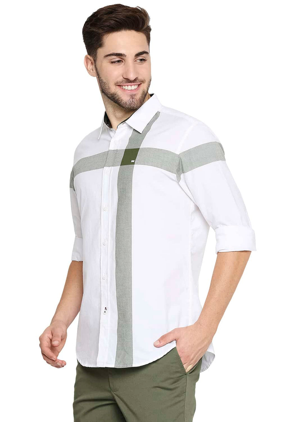 BASICS SLIM FIT CLOVER GREEN OXFORD CHECKS SHIRT