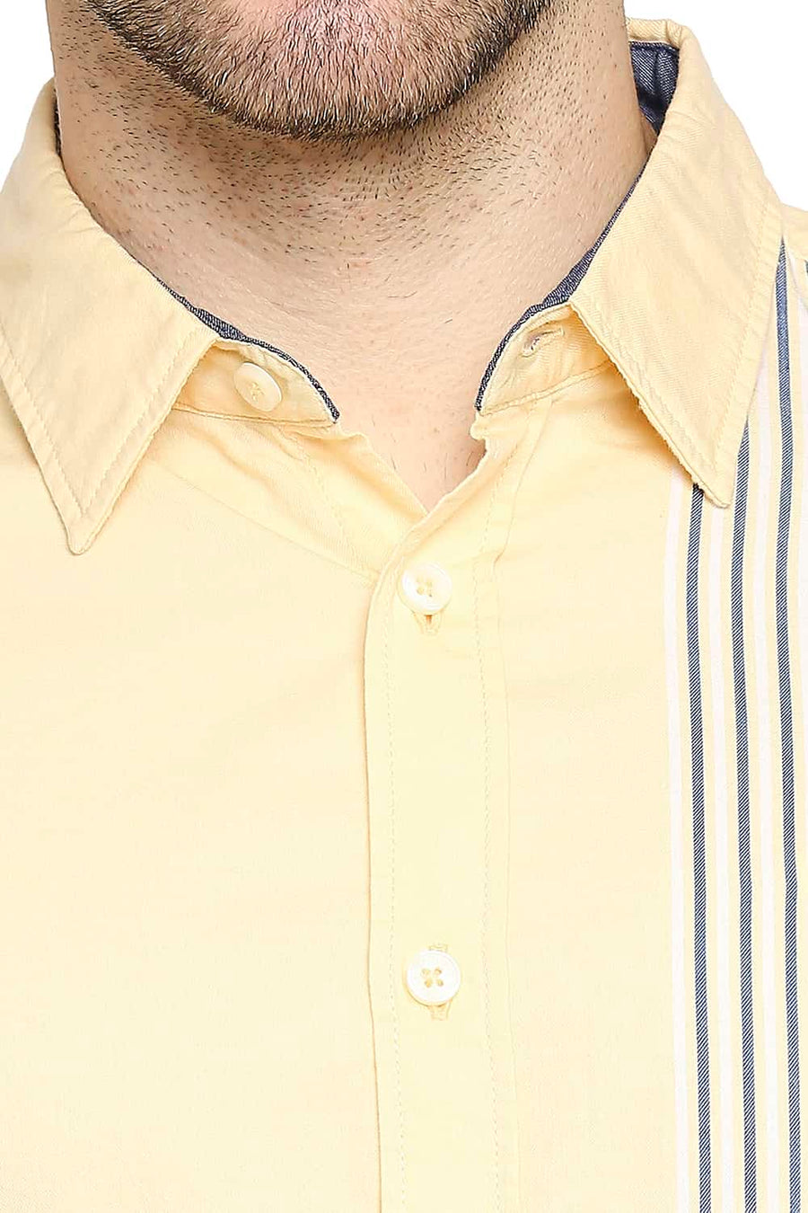 BASICS SLIM FIT IMPALA YELLOW ENGINEERED STRIPE SHIRT
