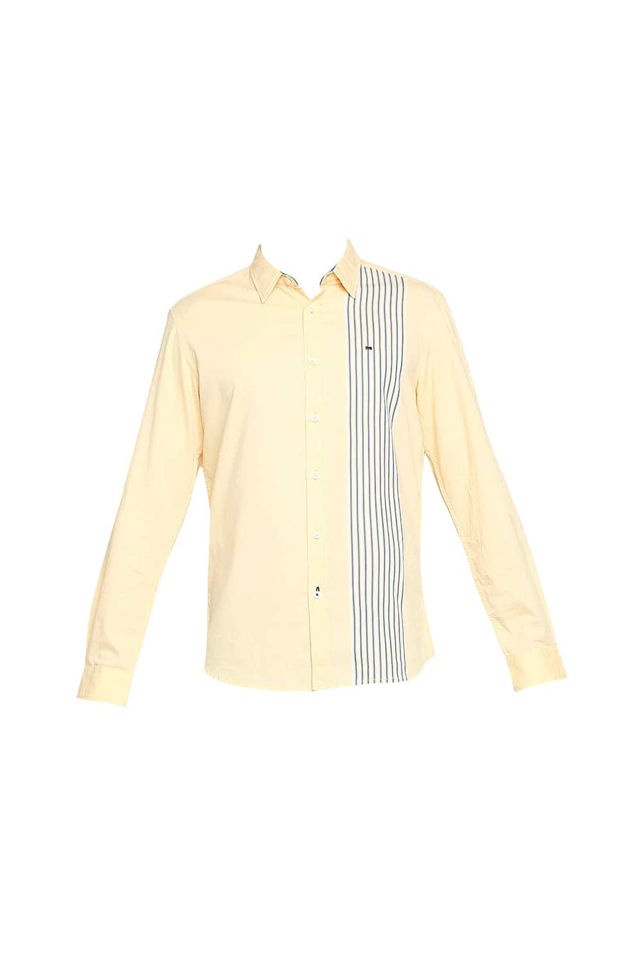 BASICS SLIM FIT IMPALA YELLOW ENGINEERED STRIPE SHIRT