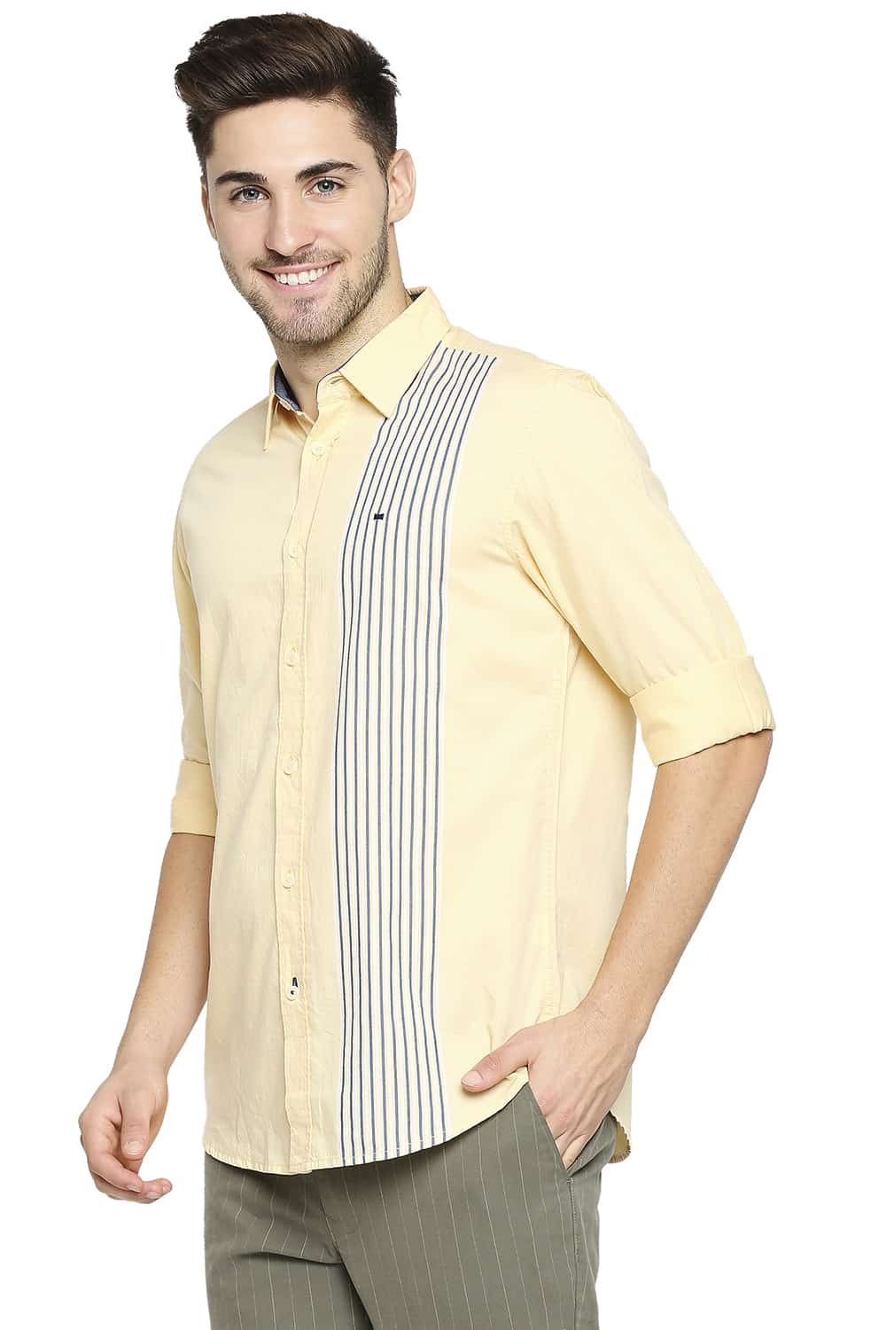 BASICS SLIM FIT ENGINEERED STRIPE SHIRT