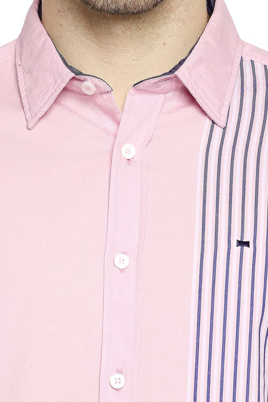 BASICS SLIM FIT ALMOND PINK ENGINEERED STRIPE SHIRT