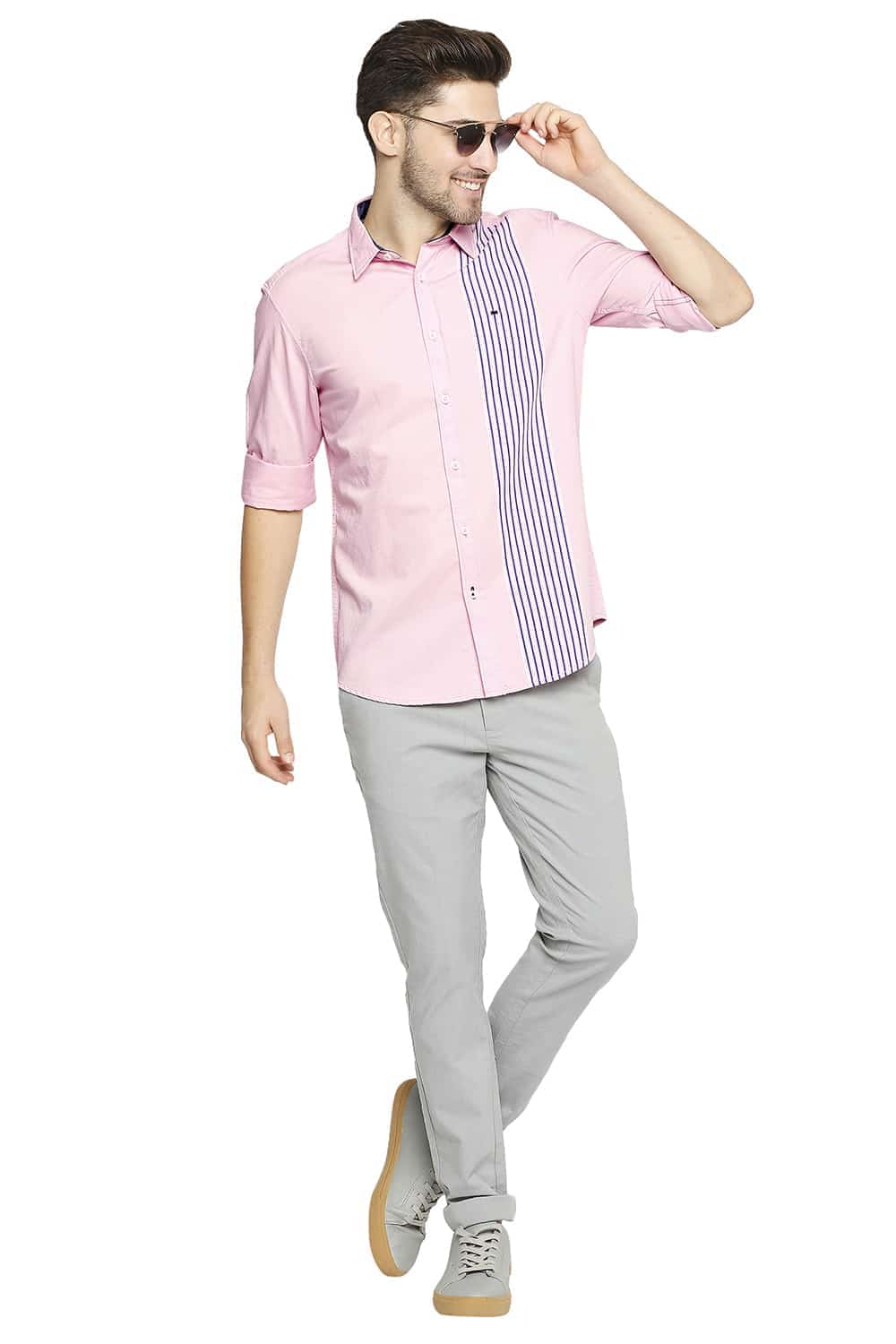 BASICS SLIM FIT ENGINEERED STRIPE SHIRT