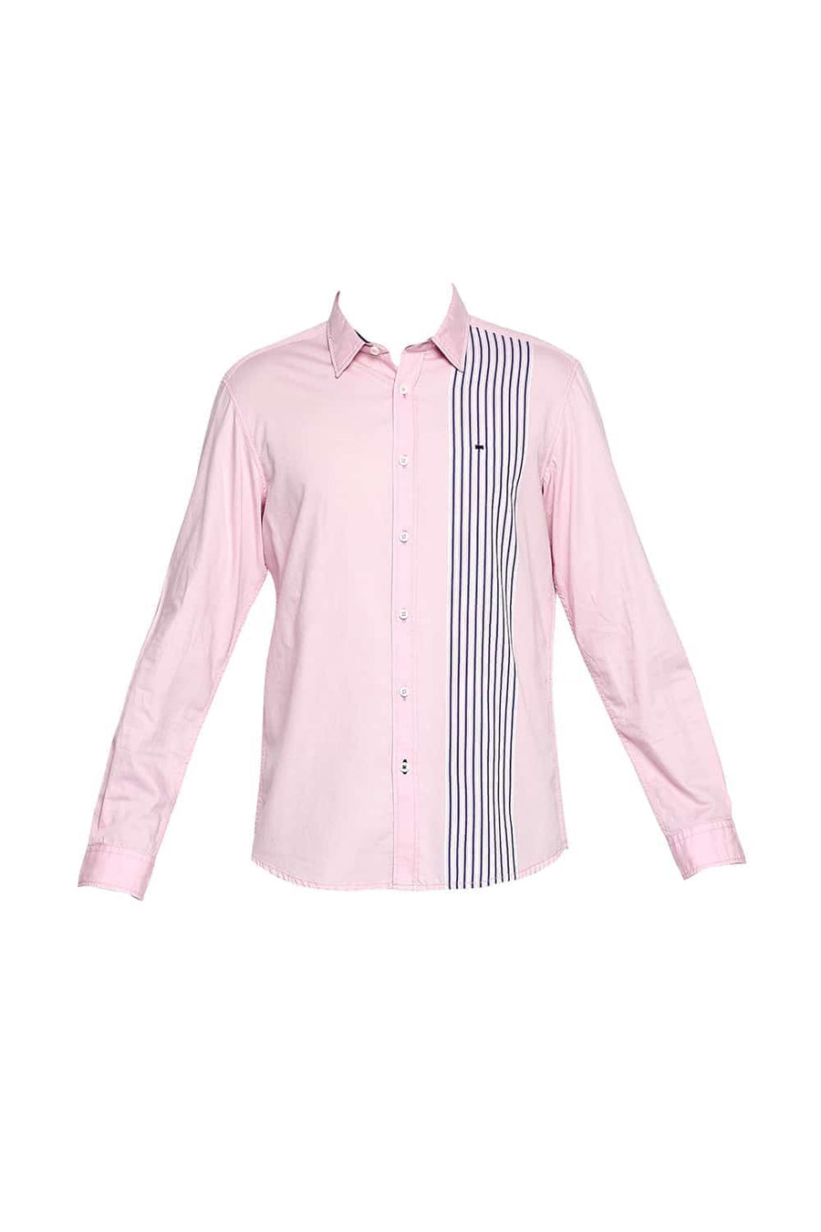 BASICS SLIM FIT ALMOND PINK ENGINEERED STRIPE SHIRT