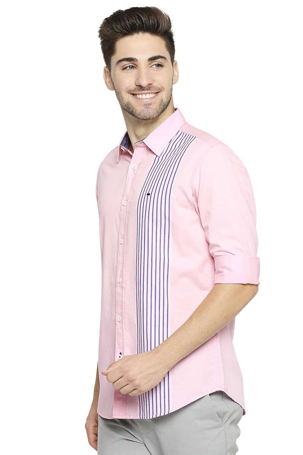 BASICS SLIM FIT ENGINEERED STRIPE SHIRT