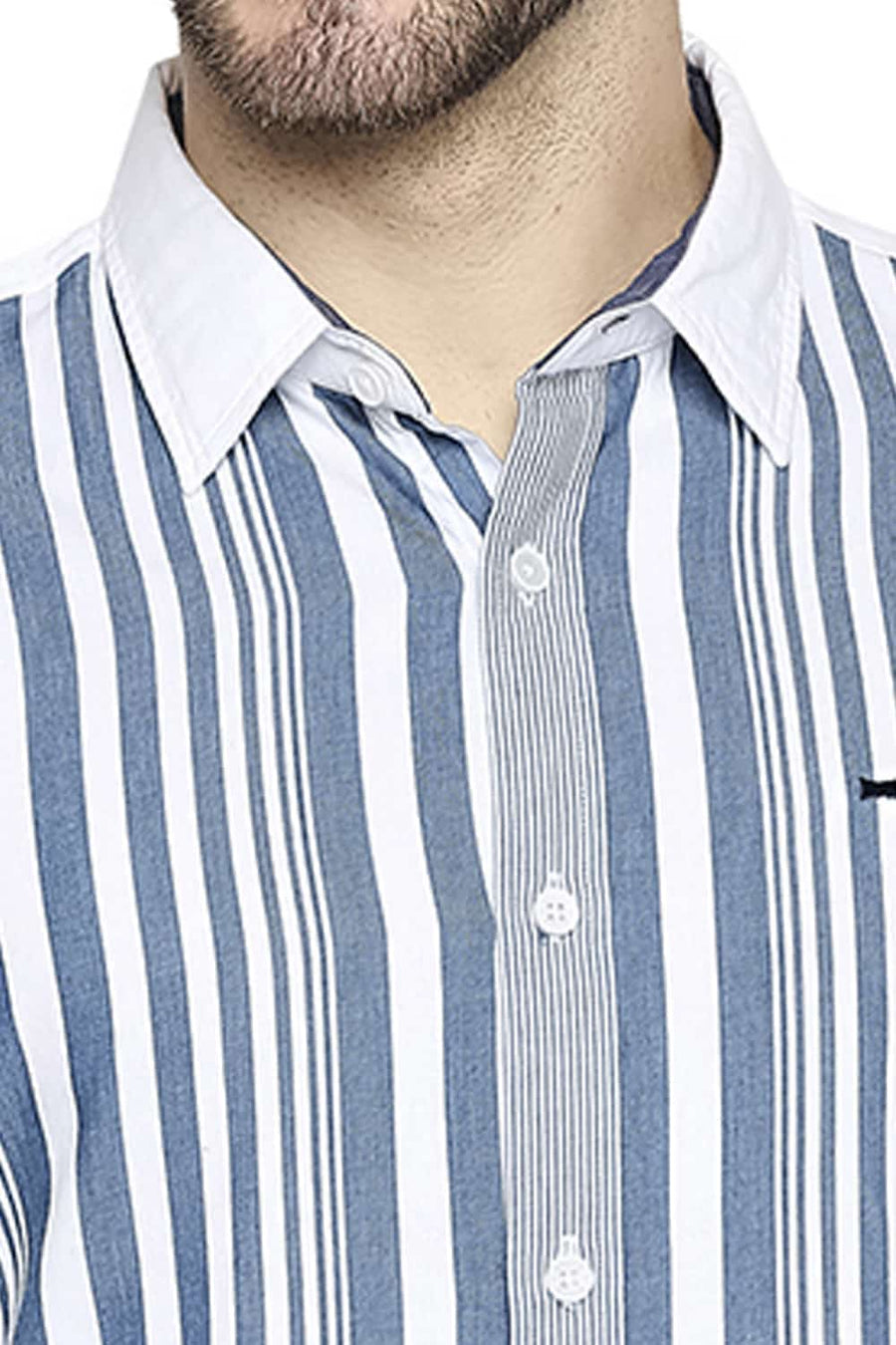 BASICS SLIM FIT SAILOR BLUE ENGINEERED STRIPE SHIRT