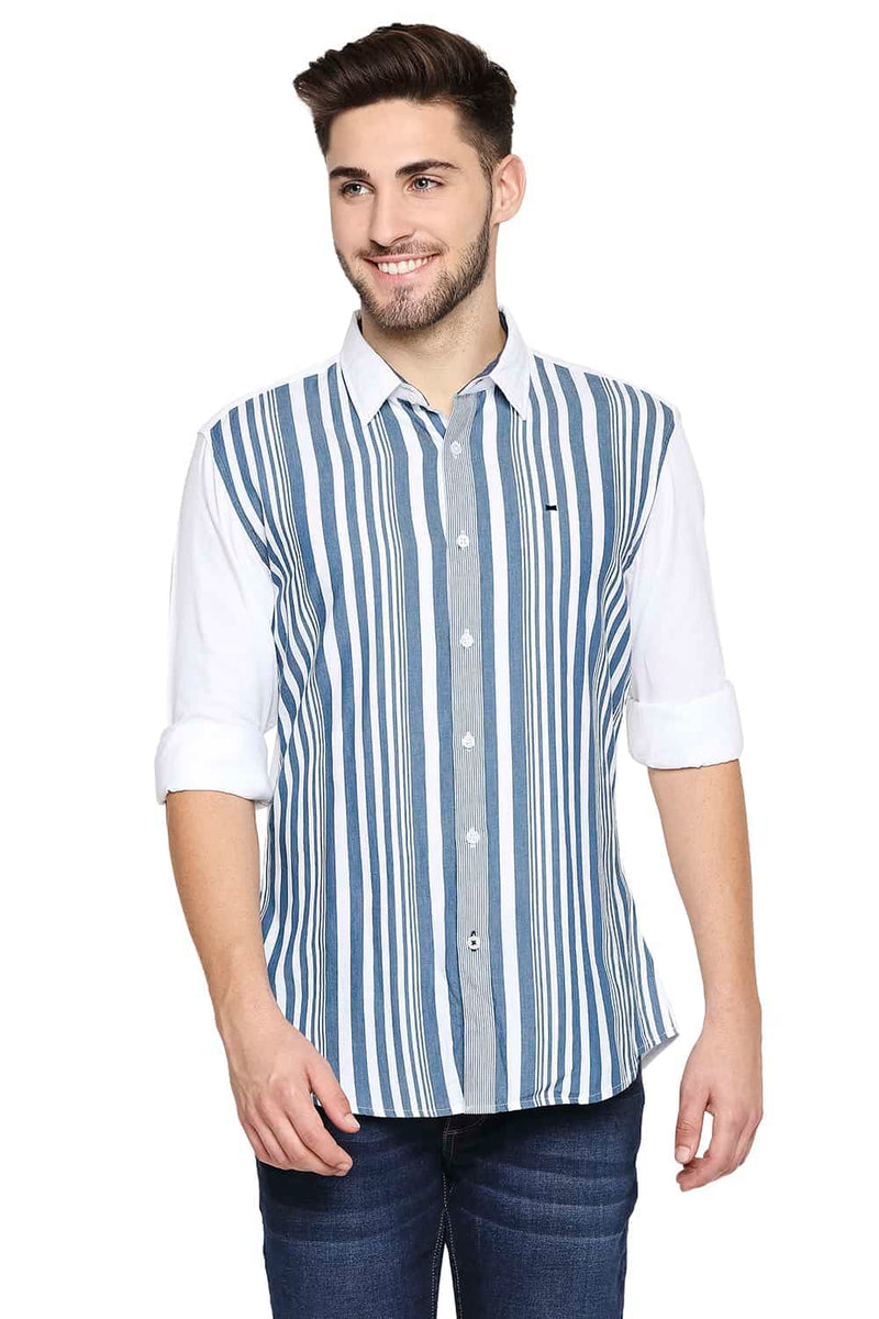 BASICS SLIM FIT ENGINEERED STRIPE SHIRT