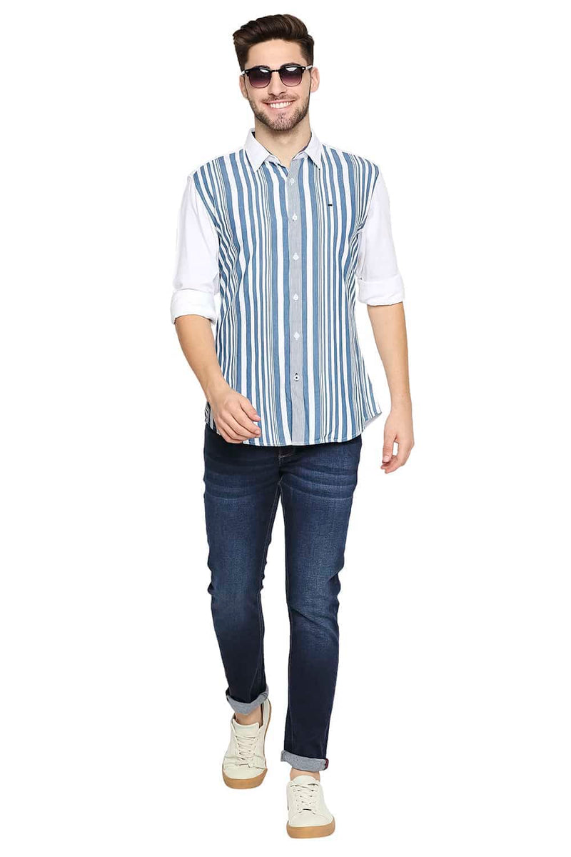 BASICS SLIM FIT ENGINEERED STRIPE SHIRT