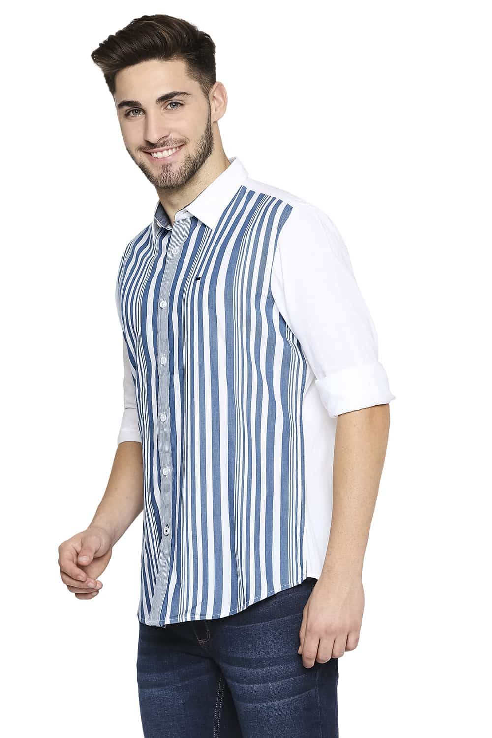 BASICS SLIM FIT ENGINEERED STRIPE SHIRT