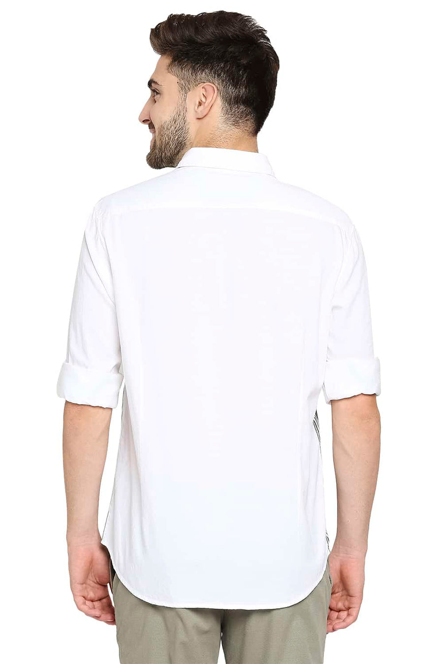 BASICS SLIM FIT LAUREL GREEN ENGINEERED STRIPE SHIRT