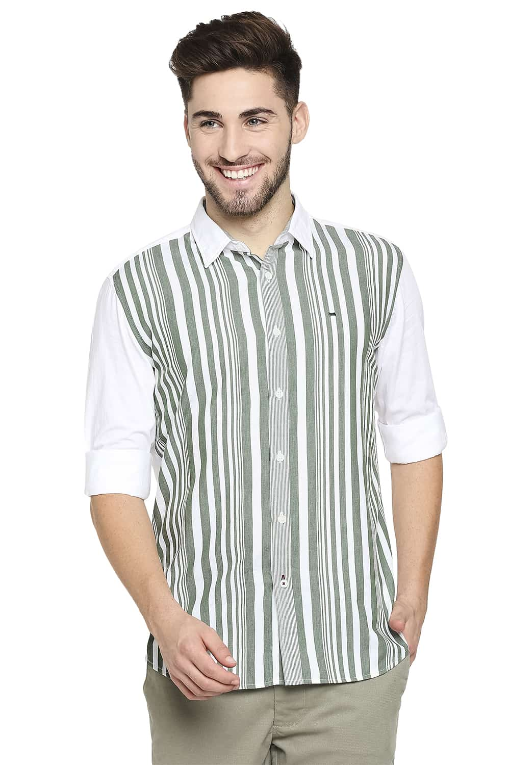 BASICS SLIM FIT ENGINEERED STRIPE SHIRT