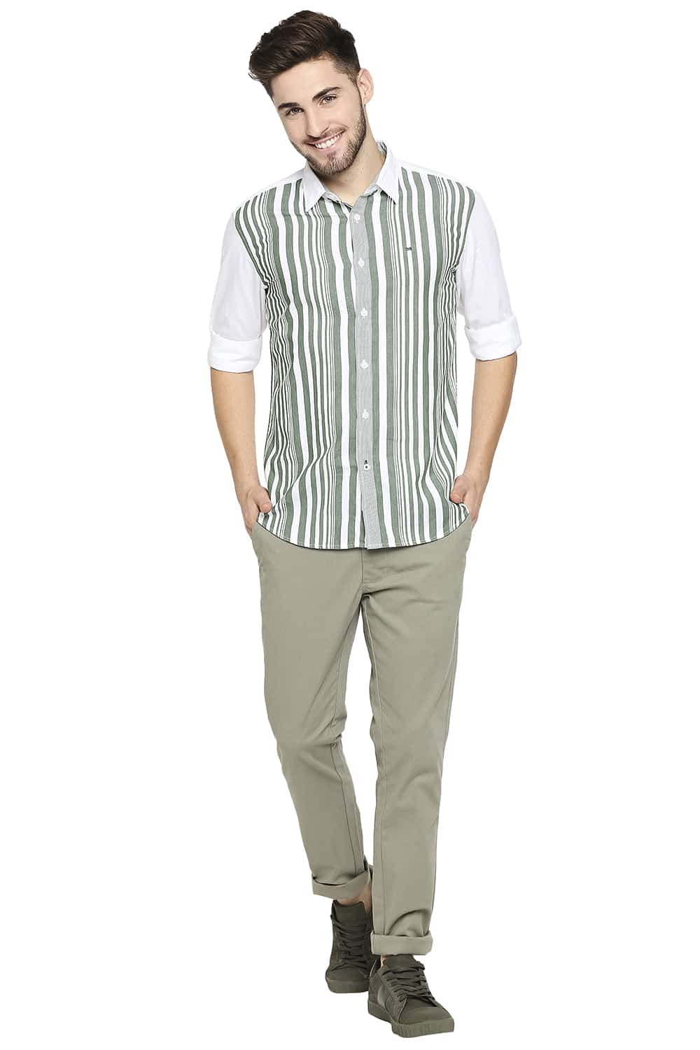 BASICS SLIM FIT ENGINEERED STRIPE SHIRT