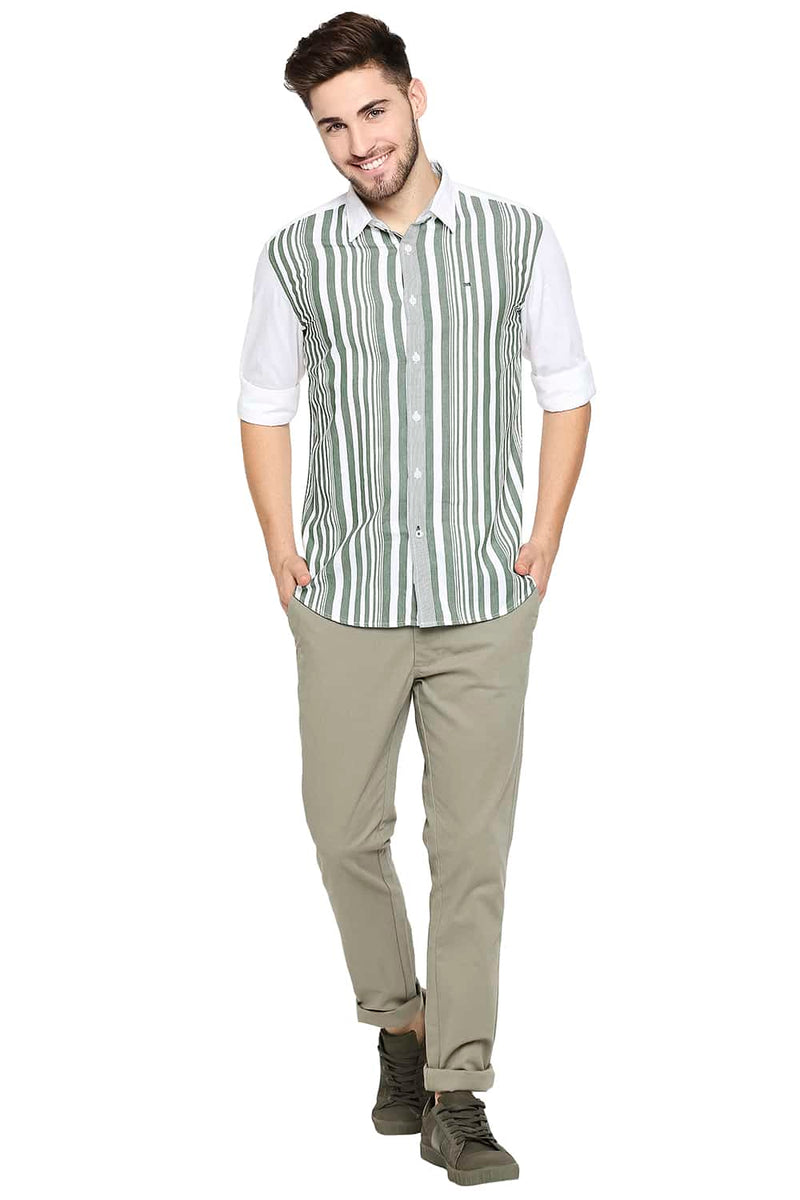 BASICS SLIM FIT ENGINEERED STRIPE SHIRT