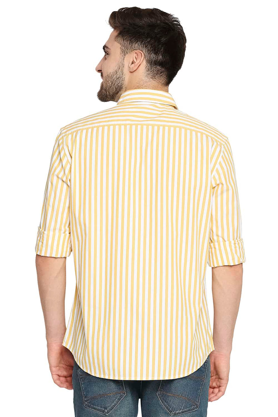 BASICS SLIM FIT GOLDEN YELLOW STRIPE SHIRT