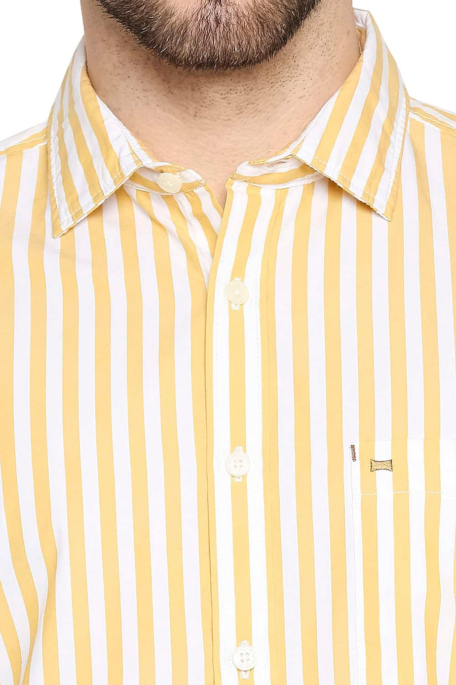 BASICS SLIM FIT GOLDEN YELLOW STRIPE SHIRT