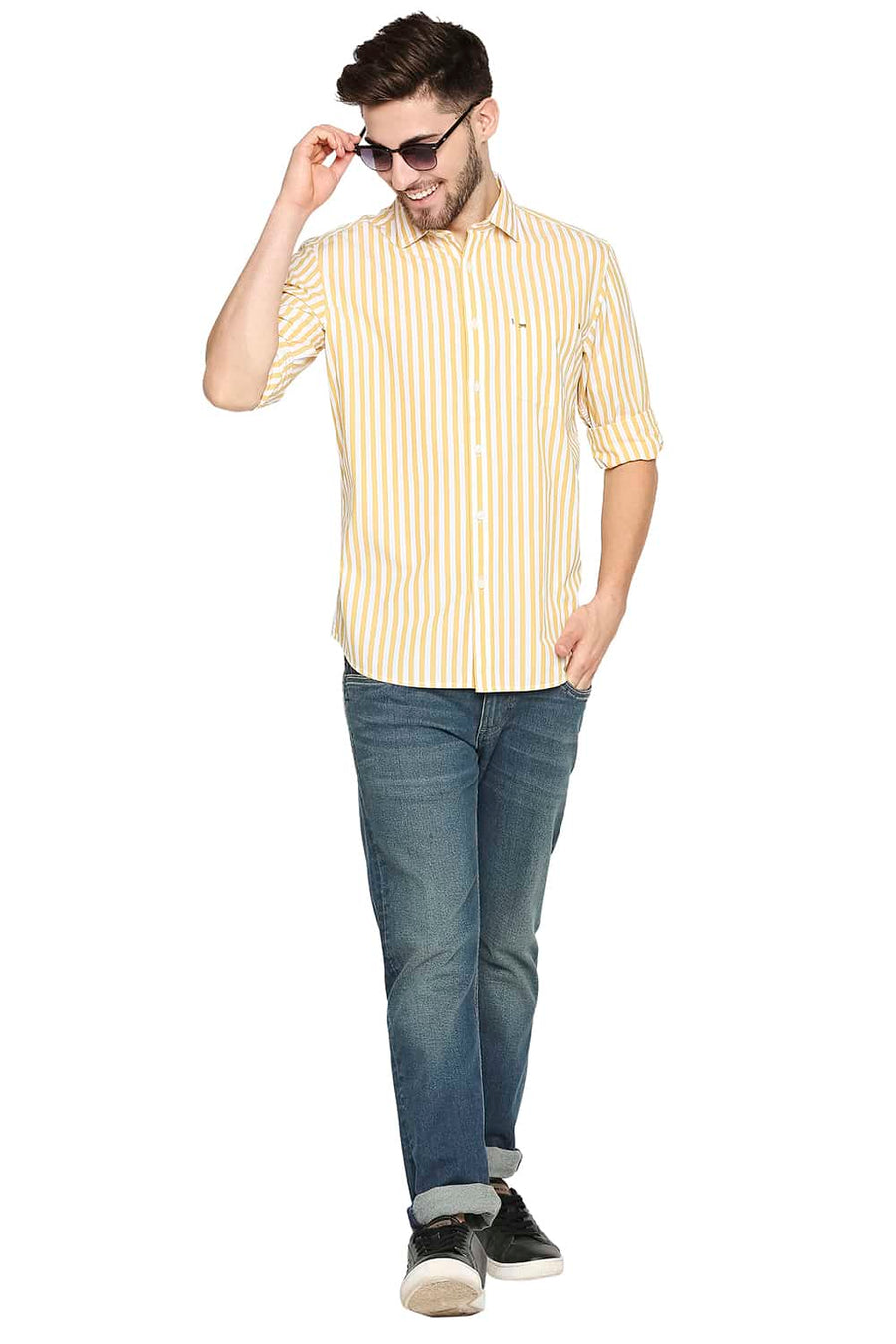 BASICS SLIM FIT GOLDEN YELLOW STRIPE SHIRT