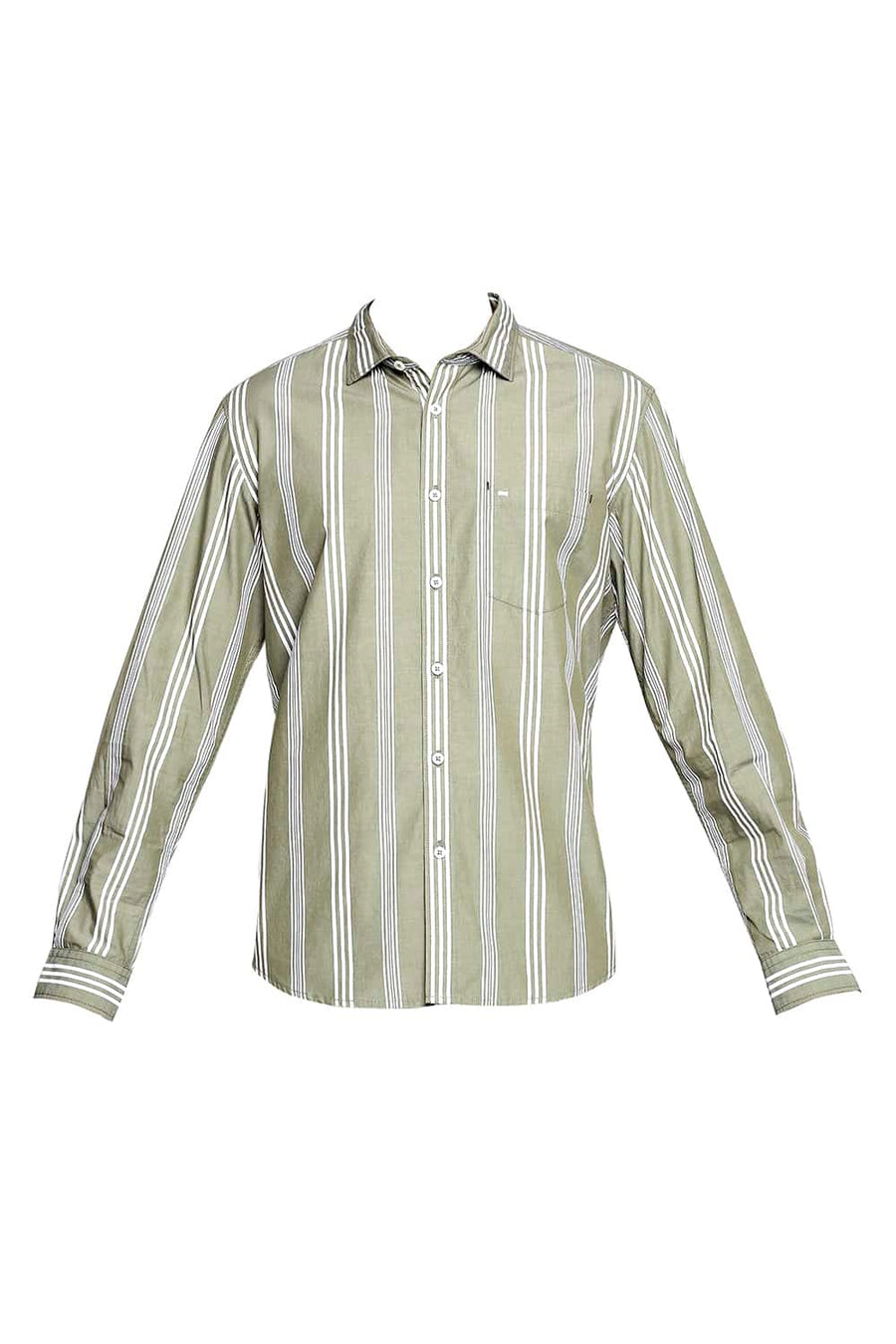 BASICS SLIM FIT ELM GREEN STRIPE SHIRT