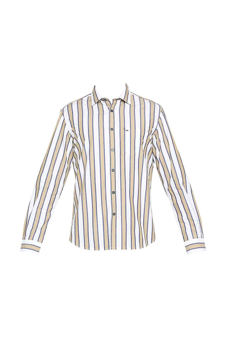 BASICS SLIM FIT WHEAT KHAKI STRIPE SHIRT
