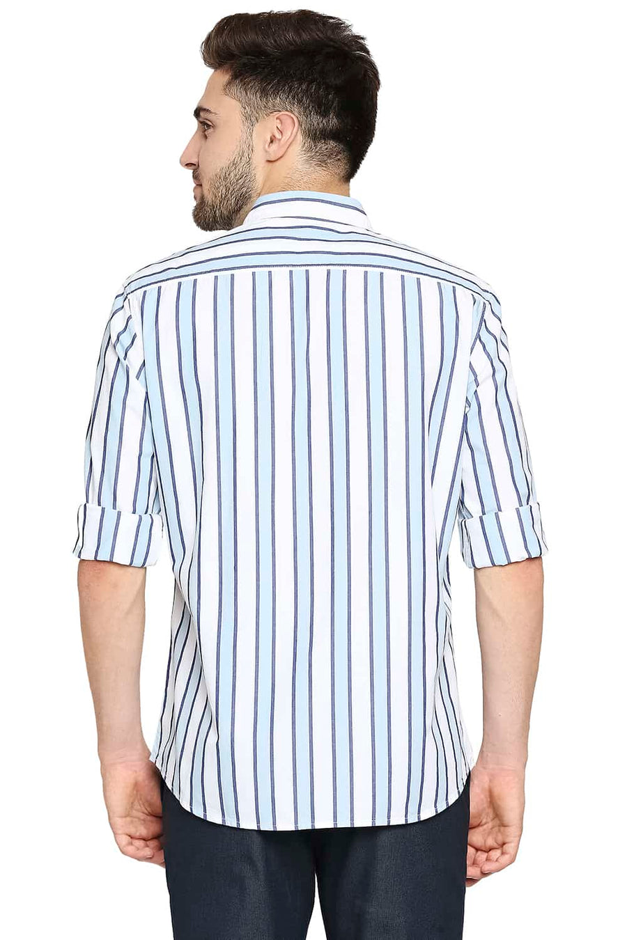 BASICS SLIM FIT DREAM BLUE STRIPE SHIRT