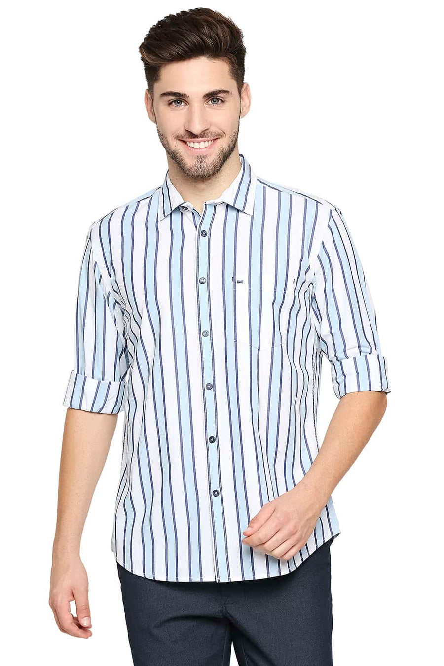 BASICS SLIM FIT DREAM BLUE STRIPE SHIRT