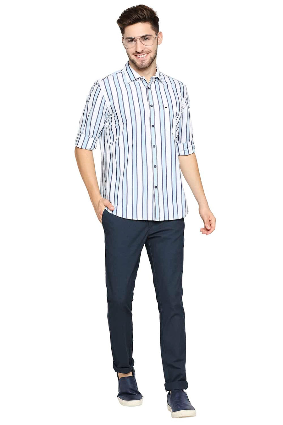 BASICS SLIM FIT DREAM BLUE STRIPE SHIRT