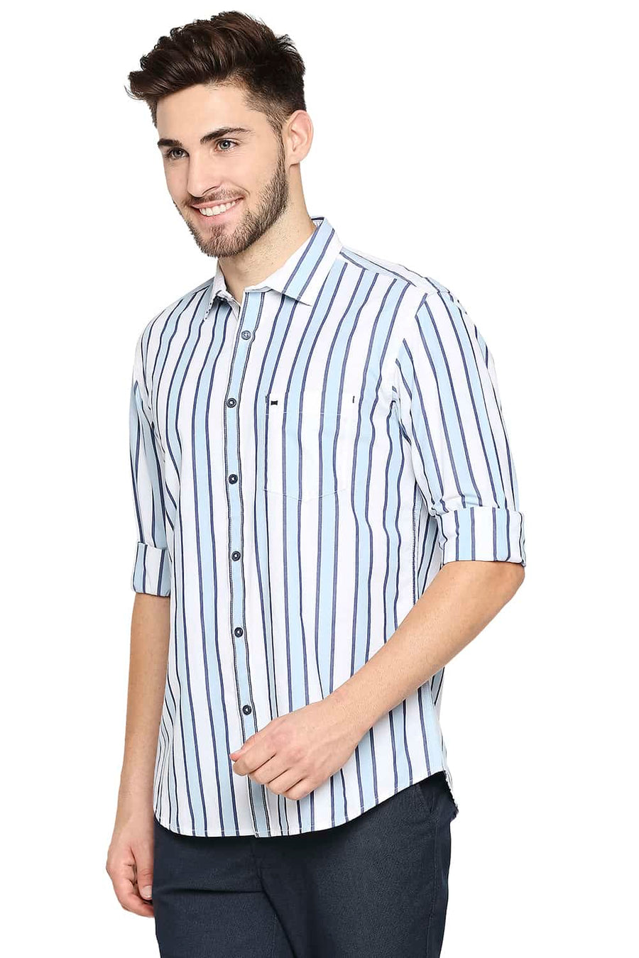 BASICS SLIM FIT DREAM BLUE STRIPE SHIRT