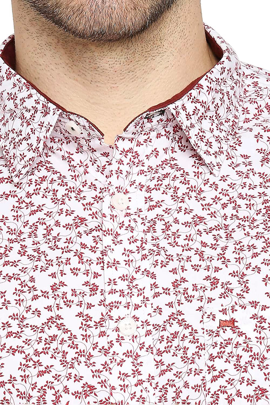 BASICS SLIM FIT TANGO RED PRINTED SHIRT