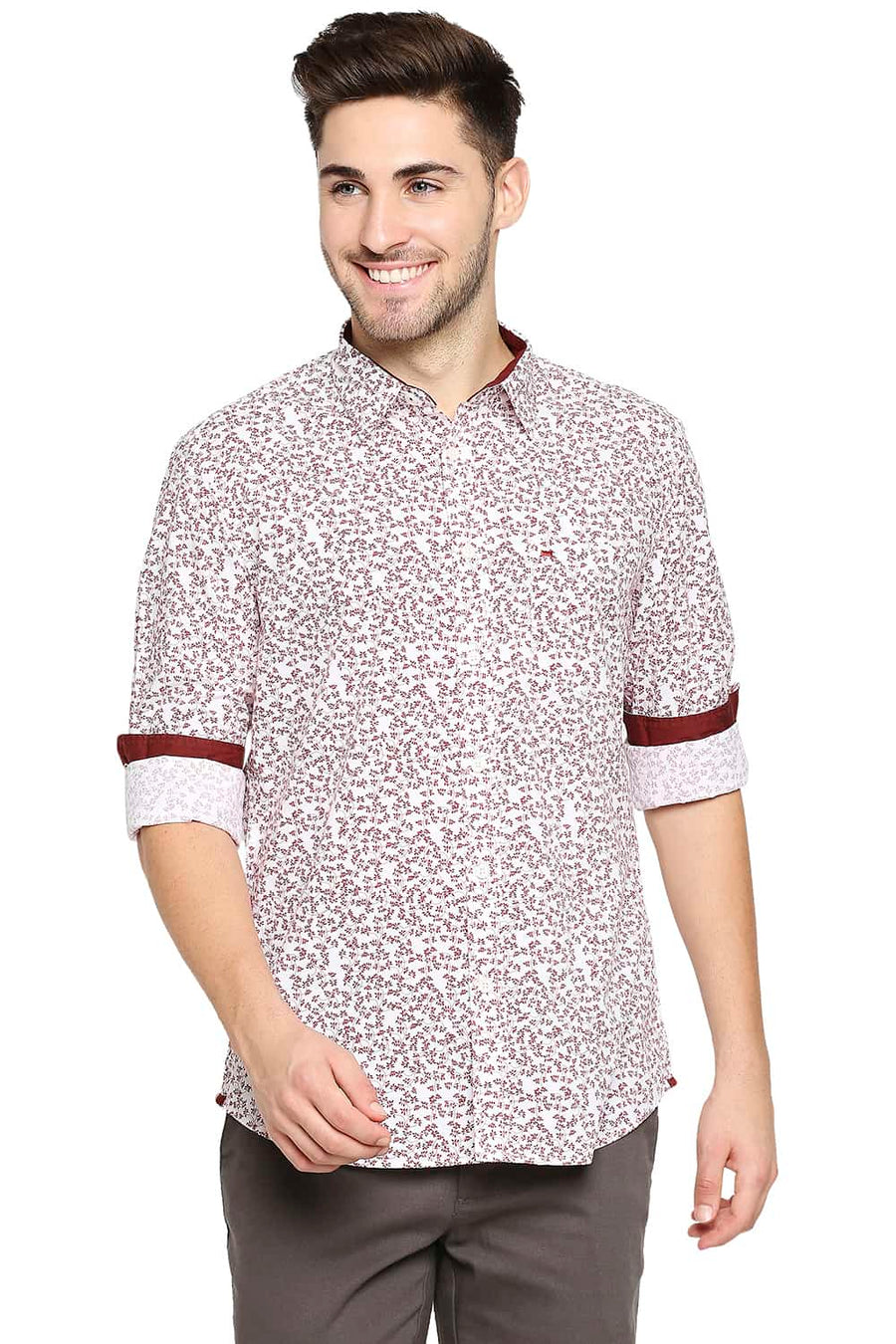 BASICS SLIM FIT TANGO RED PRINTED SHIRT